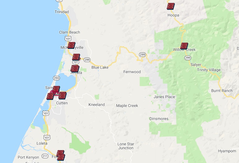 Northern California slice of map with Coast Credit Unions