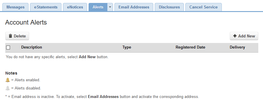 CCCU E-Services update screenshot, old Alerts