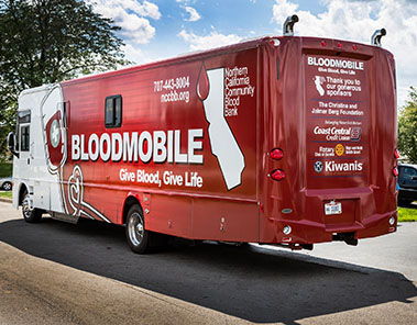 Photo of the Northern California Community Blood Bank's new bloodmobile