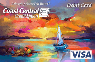 Picture of debit card with colorful painting of sailboat design