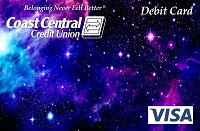 Picture of debit card with outer space galaxy design