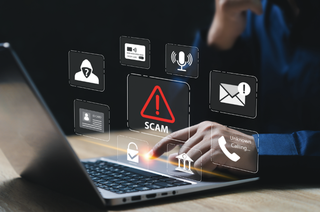 Laptop user preventing scams